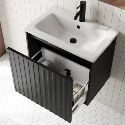 Billy 600mm Wall Hung Vanity Unit with Fluted Drawer Front & Basin