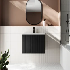 Billy 600mm Wall Hung Vanity Unit with Fluted Drawer Front & Basin