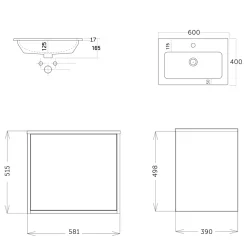 Billy 600mm Wall Hung Vanity Unit with Fluted Drawer Front & Basin