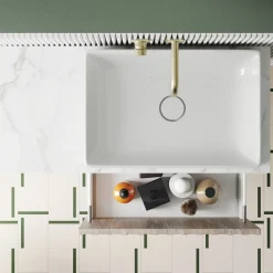 Billy 800mm Wall Hung Vanity Unit with Fluted Drawer Front & Marble Sintered Stone Worktop