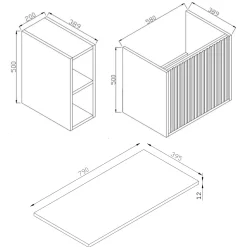 Billy 800mm Wall Hung Vanity Unit with Fluted Drawer Front & Marble Sintered Stone Worktop