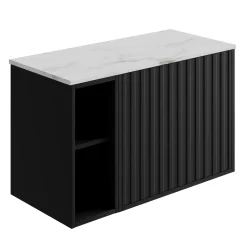 Billy 800mm Wall Hung Vanity Unit with Fluted Drawer Front & Marble Sintered Stone Worktop
