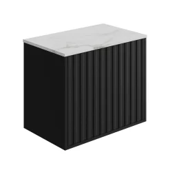Billy 600mm Wall Hung Vanity Unit with Fluted Drawer Front & Marble Sintered Stone Worktop