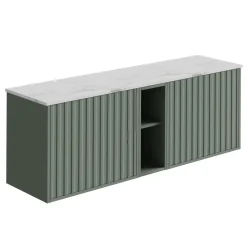 Billy 1400mm Wall Hung Vanity Unit with Fluted Drawer Front & Marble Sintered Stone Worktop