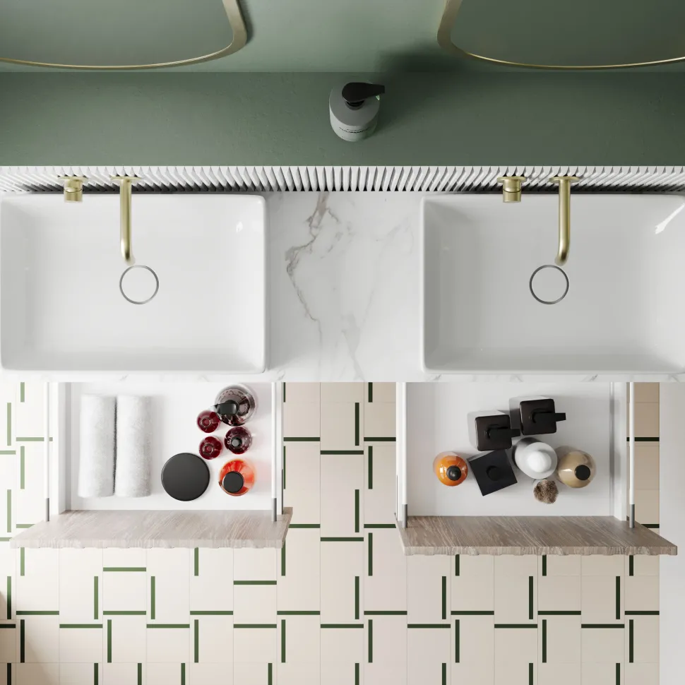 Billy 1400mm Wall Hung Vanity Unit with Fluted Drawer Front & Marble Sintered Stone Worktop