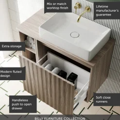 Billy 800mm Wall Hung Vanity Unit with Fluted Drawer Front & Countertop
