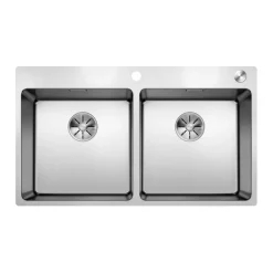 Blanco Andano Double Bowl Inset Satin Polish Stainless Steel Kitchen Sink & Waste - 865 x 500mm