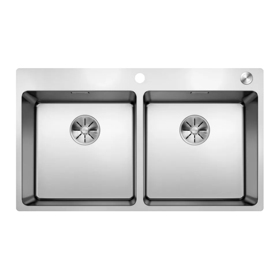 Blanco Andano Double Bowl Inset Satin Polish Stainless Steel Kitchen Sink & Waste - 865 x 500mm