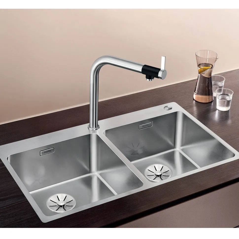 Blanco Andano Double Bowl Inset Satin Polish Stainless Steel Kitchen Sink & Waste - 865 x 500mm