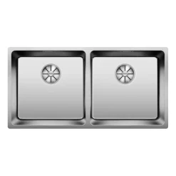 Blanco Andano Double Bowl Undermount Satin Polish Stainless Steel Kitchen Sink & Waste - 865 x 440mm