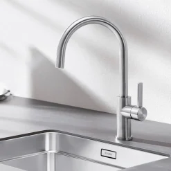 Blanco Candor WRAS Approved Single Lever Brushed Stainless Steel Mono Kitchen Mixer Tap