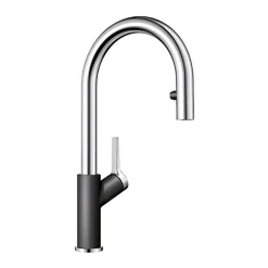 Blanco Carena-S Vario Single Lever Chrome Pull Out Kitchen Mixer Spray Tap with Silgranit Matching Finish