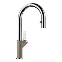 Blanco Carena-S Vario Single Lever Chrome Pull Out Kitchen Mixer Spray Tap with Silgranit Matching Finish