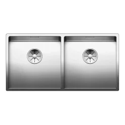 Blanco Claron Double Bowl Undermount Satin Polish Stainless Steel Kitchen Sink & Waste - 865 x 440mm