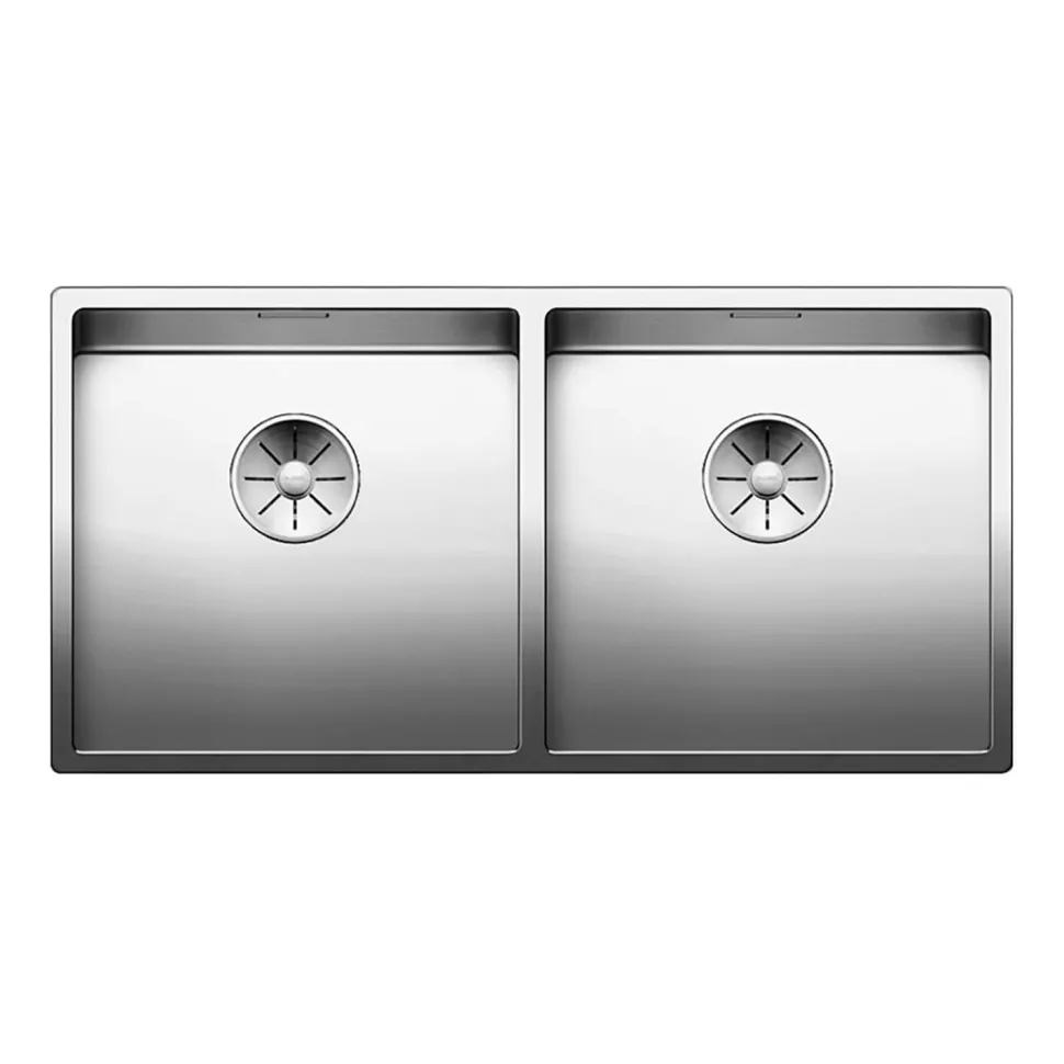 Blanco Claron Double Bowl Undermount Satin Polish Stainless Steel Kitchen Sink & Waste - 865 x 440mm