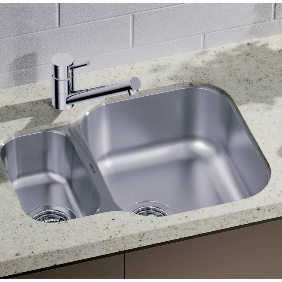Blanco Essential 1.5 Bowl Undermount Brushed Stainless Steel Kitchen Sink & Waste with Reversible Main Bowl - 582 x 450mm