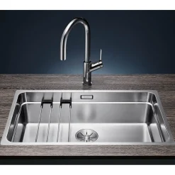 Blanco Etagon Extra Large 1 Bowl Satin Polish Inset or Undermount Stainless Steel Kitchen Sink & Waste - 740 x 440mm