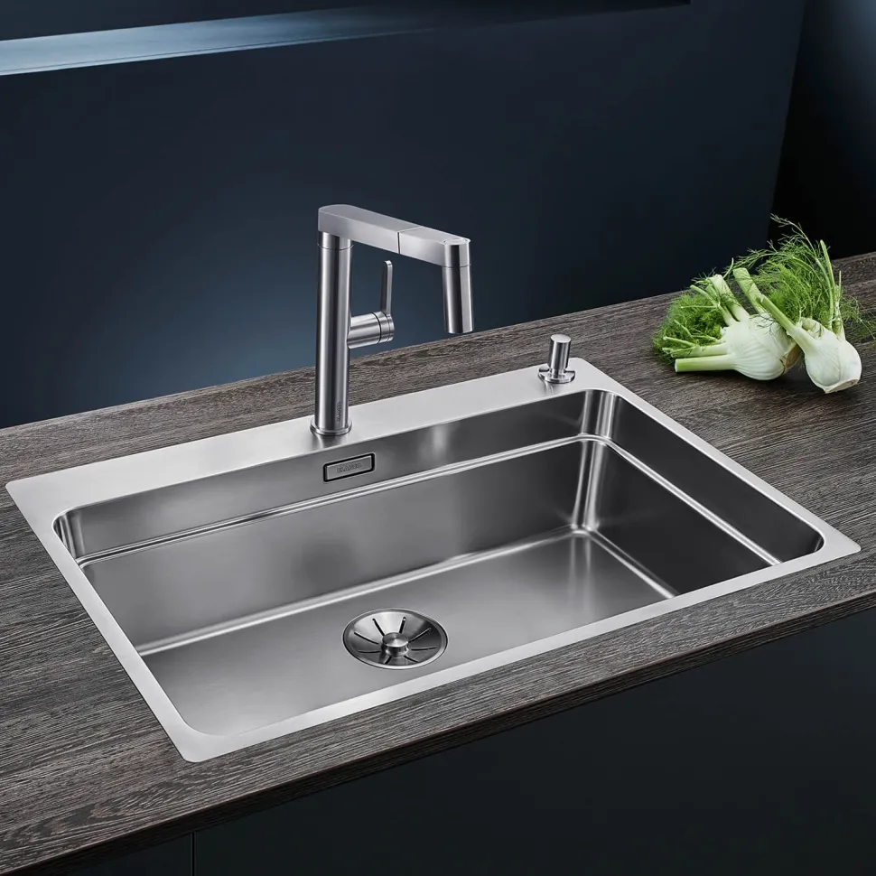Blanco Etagon Extra Large 1 Bowl Satin Polish Stainless Steel Kitchen Sink & Waste with Tap Ledge - 740 x 500mm