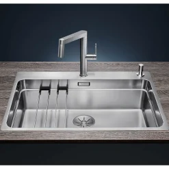 Blanco Etagon Extra Large 1 Bowl Satin Polish Stainless Steel Kitchen Sink & Waste with Tap Ledge - 740 x 500mm
