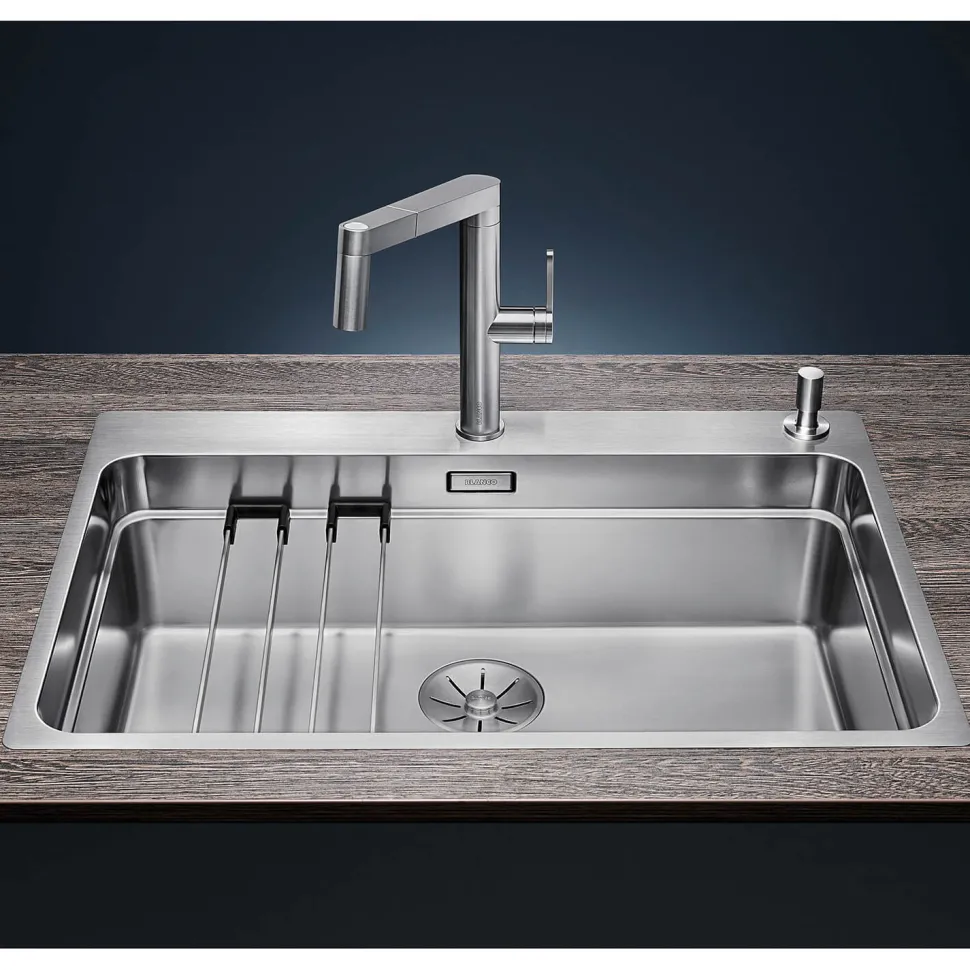 Blanco Etagon Extra Large 1 Bowl Satin Polish Stainless Steel Kitchen Sink & Waste with Tap Ledge - 740 x 500mm