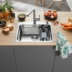Blanco Etagon Large 1 Bowl Satin Polish Stainless Steel Kitchen Sink & Waste with Tap Ledge - 540 x 500mm
