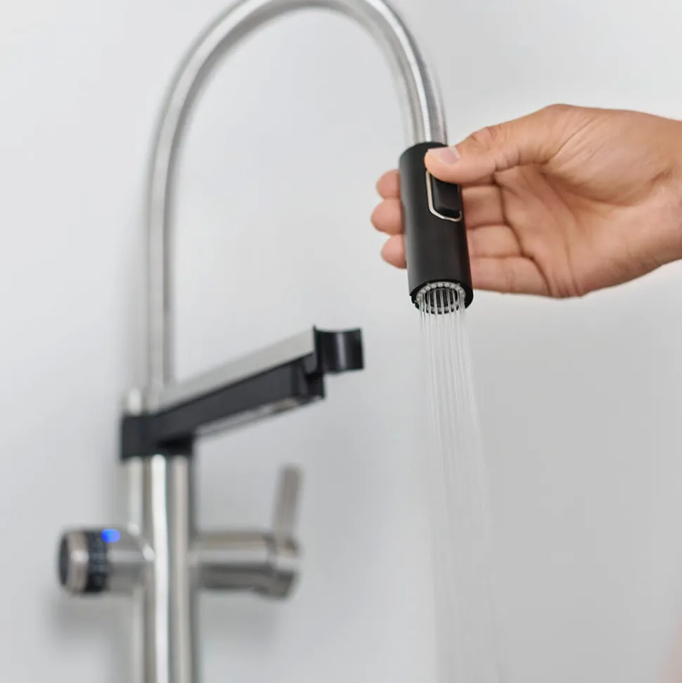 Blanco Evol-S 3-in-1 PVD Steel Smart Measure Filtered Cold Water Mono Kitchen Mixer Tap with Dual Spray