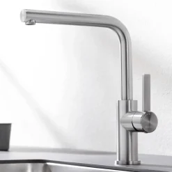 Blanco Lanora Eco Cold Start WRAS Approved Brushed Stainless Steel Mono Kitchen Mixer Tap