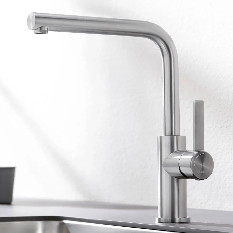 Blanco Lanora Eco Cold Start WRAS Approved Brushed Stainless Steel Mono Kitchen Mixer Tap