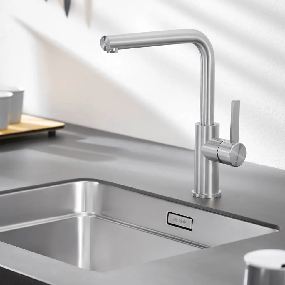 Blanco Lanora Eco Cold Start WRAS Approved Brushed Stainless Steel Mono Kitchen Mixer Tap
