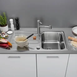 Blanco Lemis 45 S-IF Compact 1 Bowl Brushed Stainless Steel Kitchen Sink & Waste with Reversible Drainer - 860 x 500mm