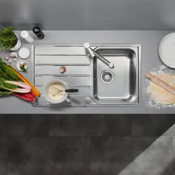 Blanco Lemis 45 S-IF Compact 1 Bowl Brushed Stainless Steel Kitchen Sink & Waste with Reversible Drainer - 860 x 500mm