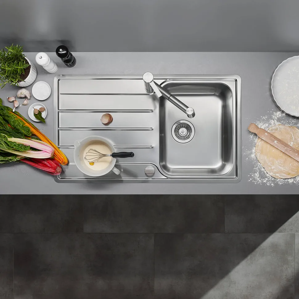 Blanco Lemis 45 S-IF Compact 1 Bowl Brushed Stainless Steel Kitchen Sink & Waste with Reversible Drainer - 860 x 500mm