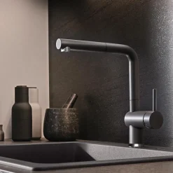 Blanco Linus-S Vario Single Lever Mono Pull Out Kitchen Mixer Tap with Silgranit Matching Finish
