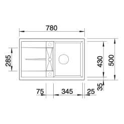 Blanco Metra 45 S Ultra Compact 1 Bowl Inset Silgranit Composite Kitchen Sink & Waste with Reversible Drainer - 780 x 500mm