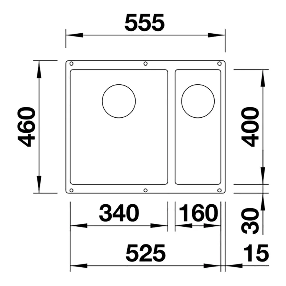 Blanco Subline 1.5 Bowl Undermount Silgranit Composite Kitchen Sink & Waste - 555 x 460mm