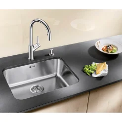 Blanco Supra 500-U Large 1 Bowl Undermount Brushed Stainless Steel Kitchen Sink & Waste - 530 x 430mm