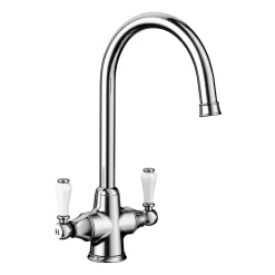 Blanco Vicus Twin Lever WRAS Approved Traditional Mono Kitchen Mixer Tap - Chrome