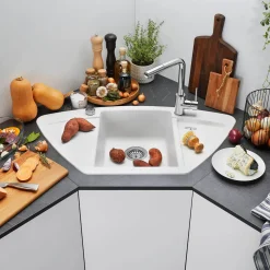 Blanco Zia 9 E Corner 1 Bowl Inset Silgranit Composite Kitchen Sink & Waste with Reversible Drainer - 930 x 510mm