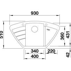 Blanco Zia 9 E Corner 1 Bowl Inset Silgranit Composite Kitchen Sink & Waste with Reversible Drainer - 930 x 510mm