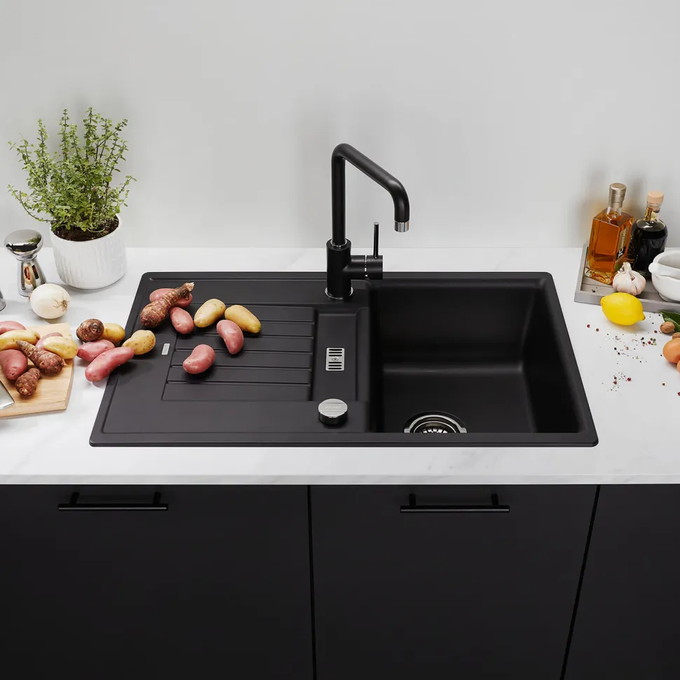 Blanco Zia 45 S Compact 1.5 Bowl Inset Silgranit Composite Kitchen Sink & Waste with Reversible Drainer - 780 x 500mm