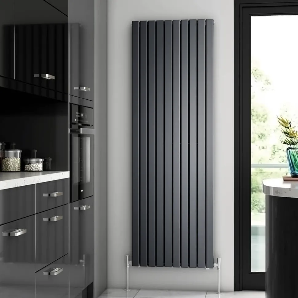 Brenton Flat Double Panel Vertical Radiator - Anthracite - 1800 x 600mm