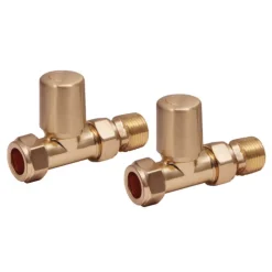 Brenton 15mm Straight Manual Radiator Valves - Brushed Brass