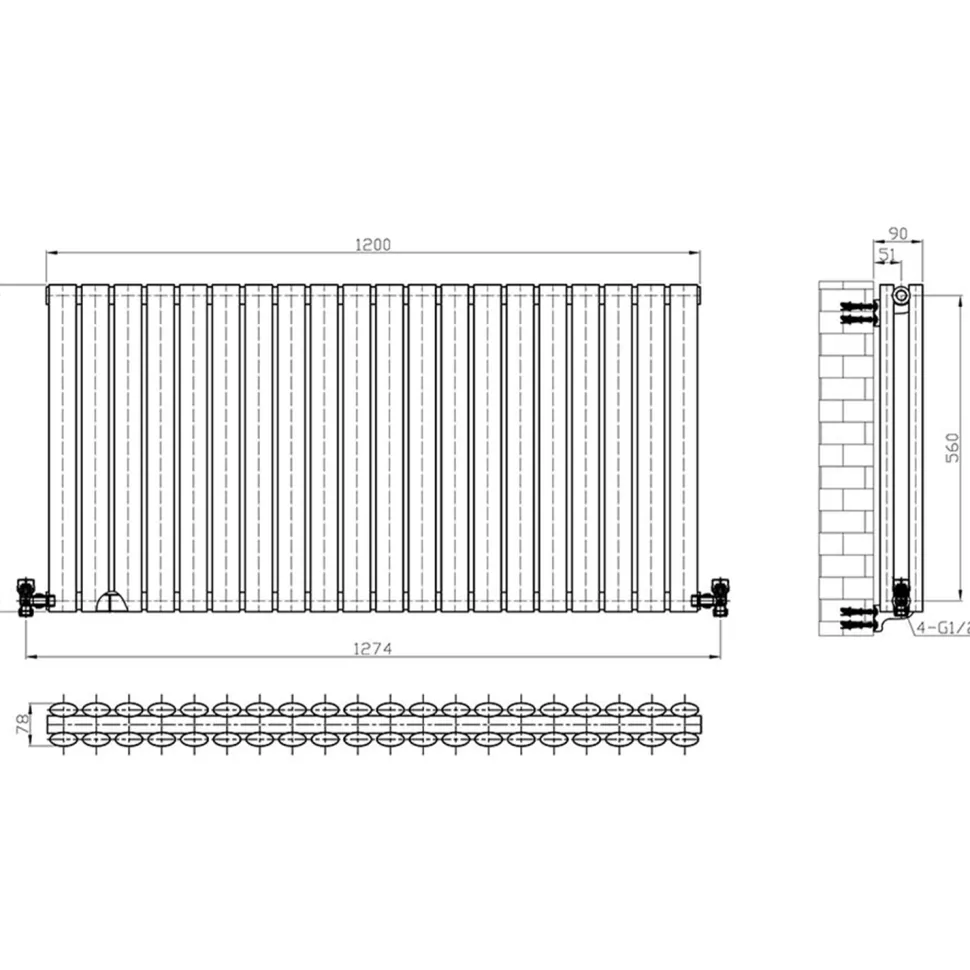 Brenton Oval Double Panel Horizontal Radiator - 600 x 1200mm