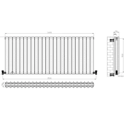 Brenton Oval Double Panel Horizontal Radiator - 600 x 1440mm