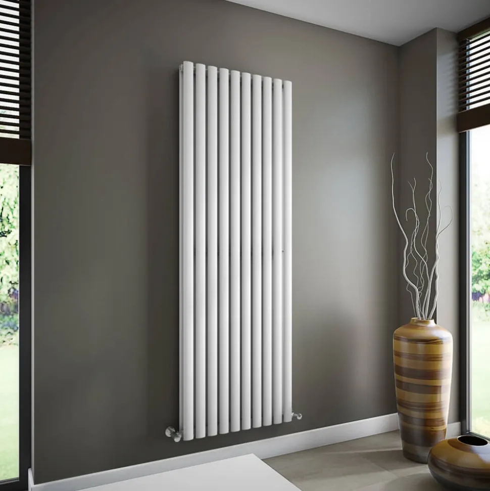 Brenton Oval Double Panel Vertical Radiator - White - 1800 x 600mm