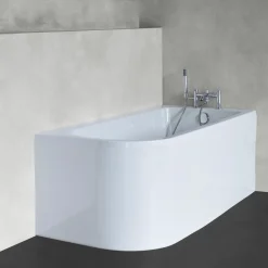 Britton Bathrooms Viride Single Ended Offset J-Shaped Bath, Panel & Cradle - 1700 x 750mm