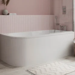 Britton Bathrooms Viride Single Ended Offset J-Shaped Bath, Panel & Cradle - 1700 x 750mm