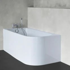 Britton Bathrooms Viride Single Ended Offset J-Shaped Bath, Panel & Cradle - 1700 x 750mm