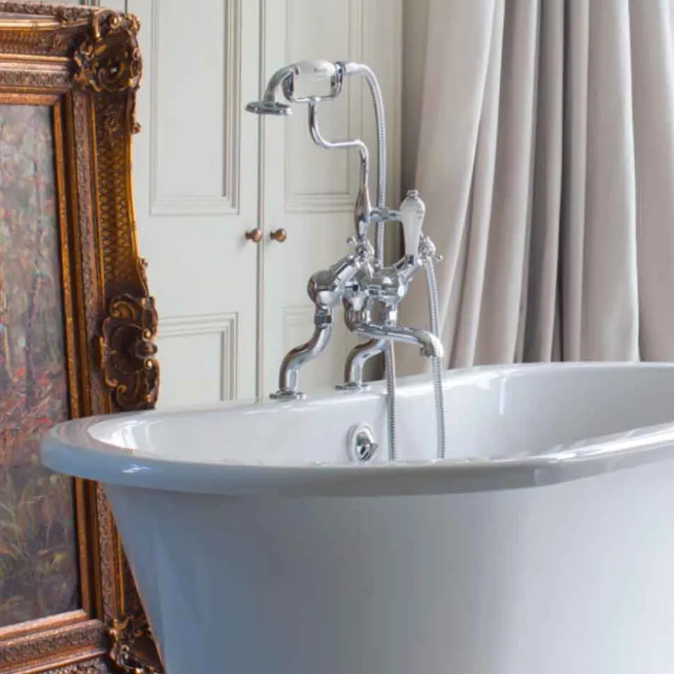 Burlington Anglesey Deck Mounted Bath Shower Mixer with Straight Valves