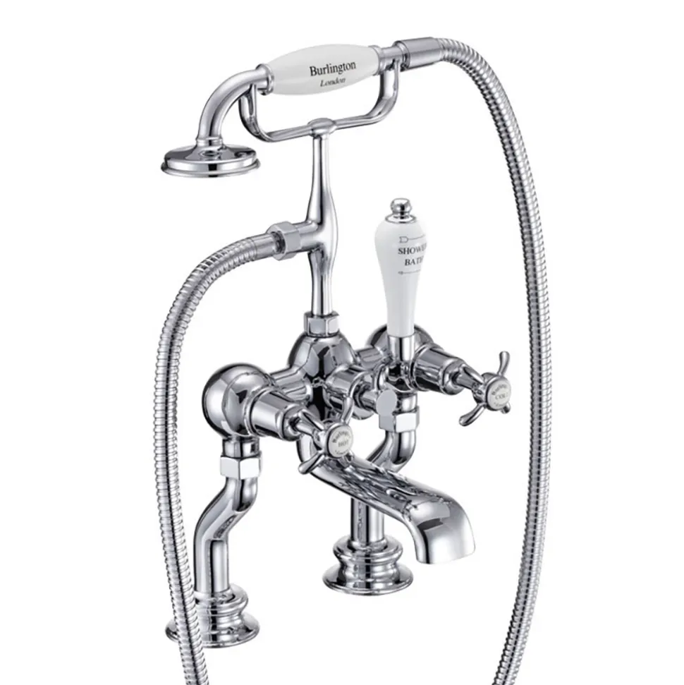 Burlington Anglesey Regent Tall Deck Mounted Bath Shower Mixer with Straight Valves